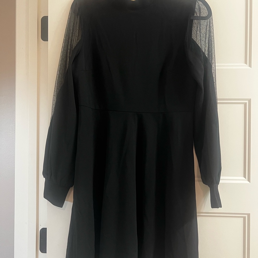 JJs House Black A-Line Dress with Cold Shoulder Bishop Sleeves